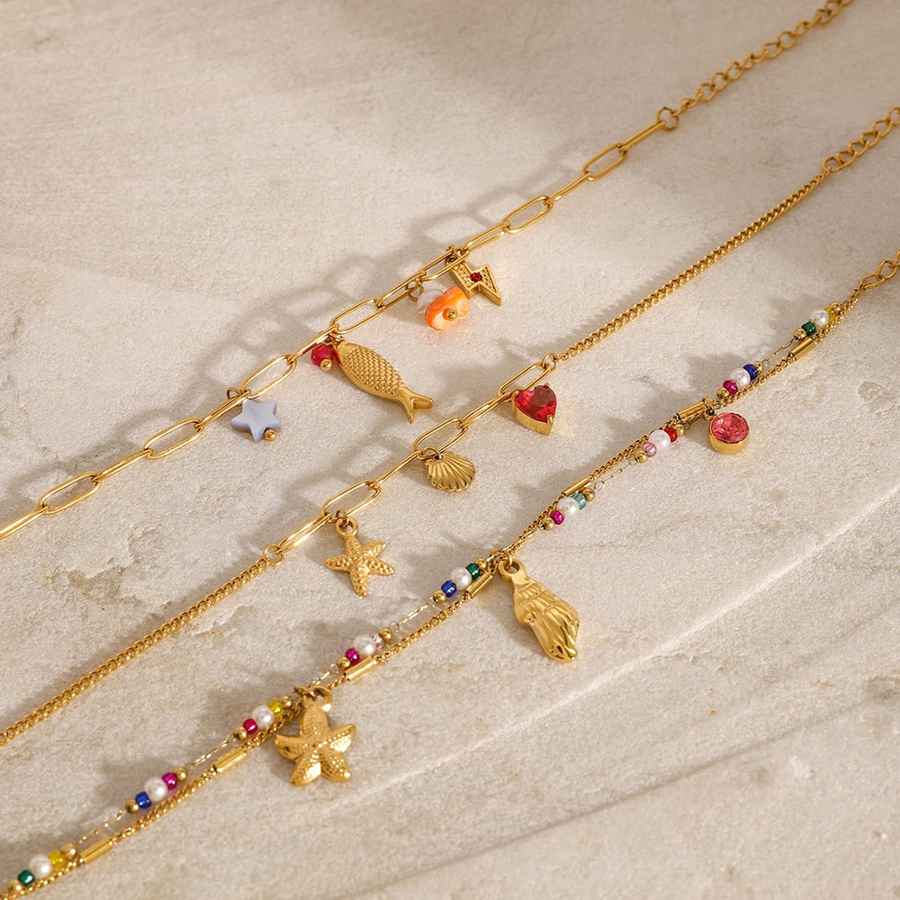 1 piece simple series vacation turtle stainless steel  gold plated natural stone women pendant necklaces